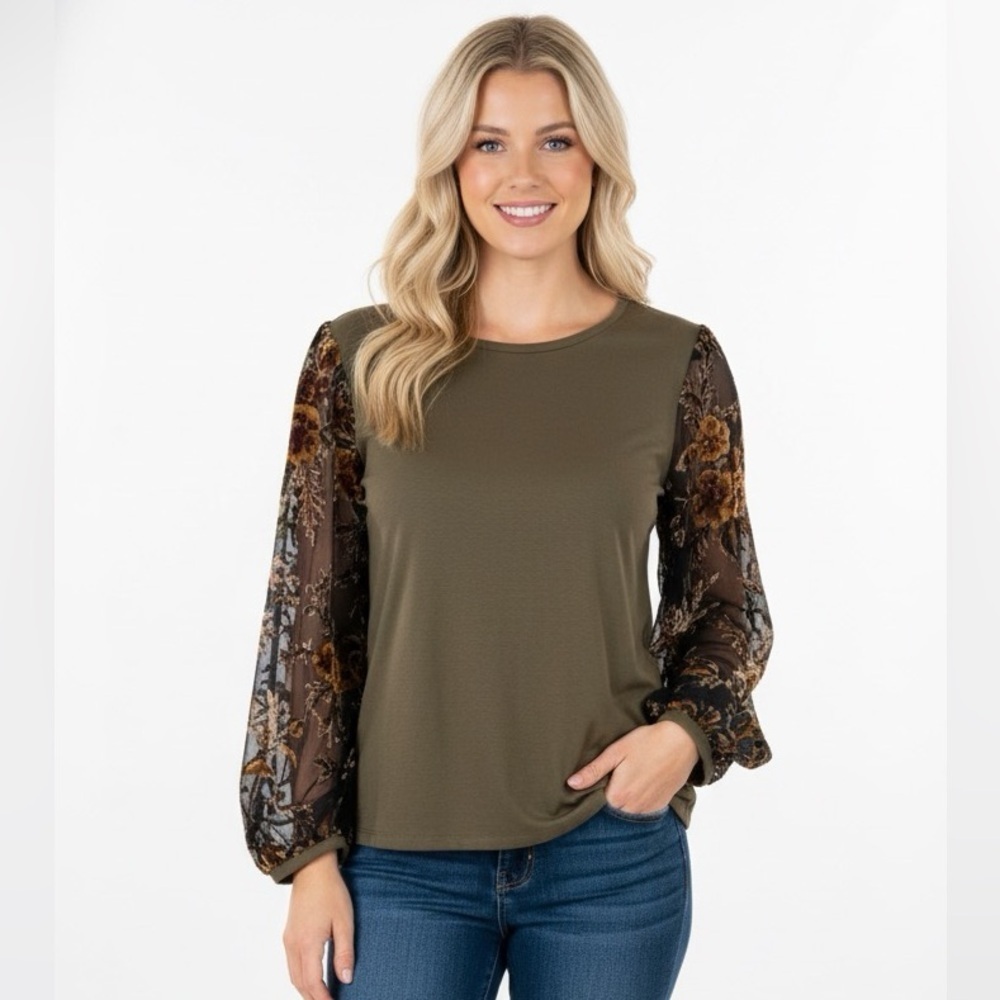 Umgee brown floral boho top size medium